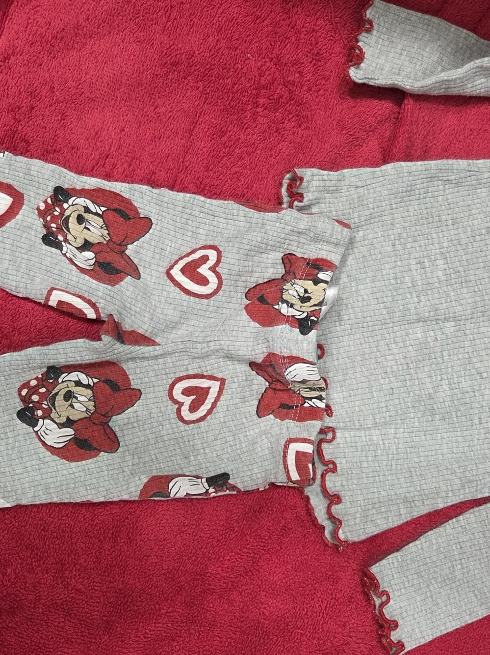Disney Minnie Mouse Gray and Red Ribbed Pajama Set